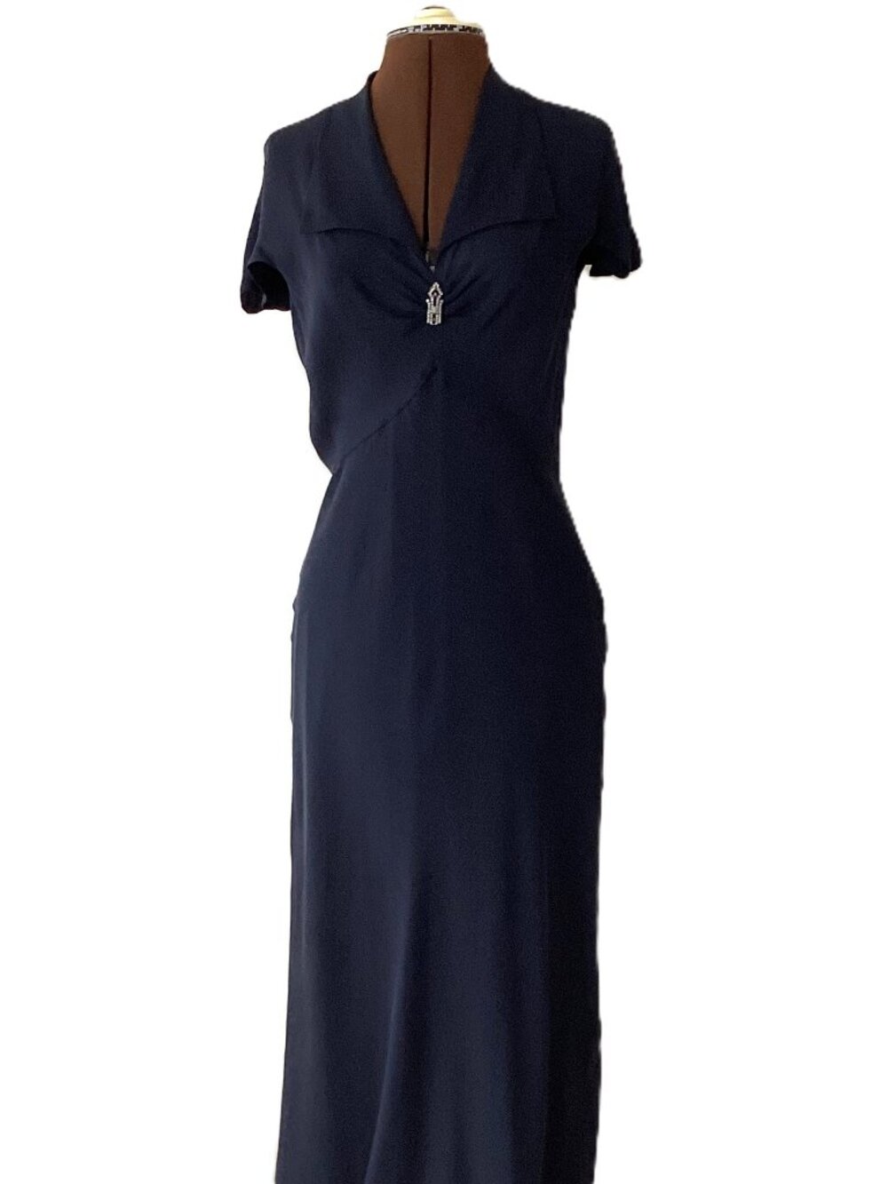 Talbots Navy Silk Bias Midi Fit and Flare Dress